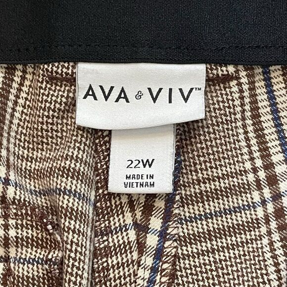 Ava & Viv Plus Size 22W Brown Plaid Mid-Rise Ankle Work Pants – FLAWED - Picture 7 of 10